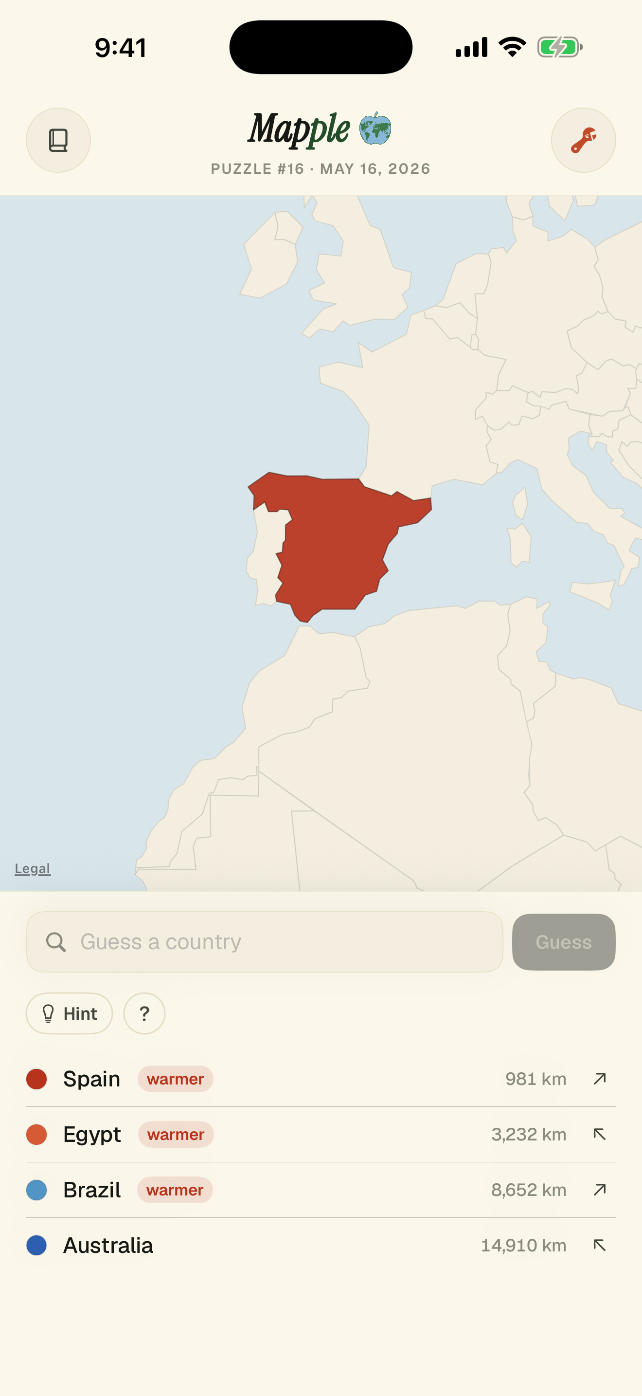 Warmer or colder guesses around Spain