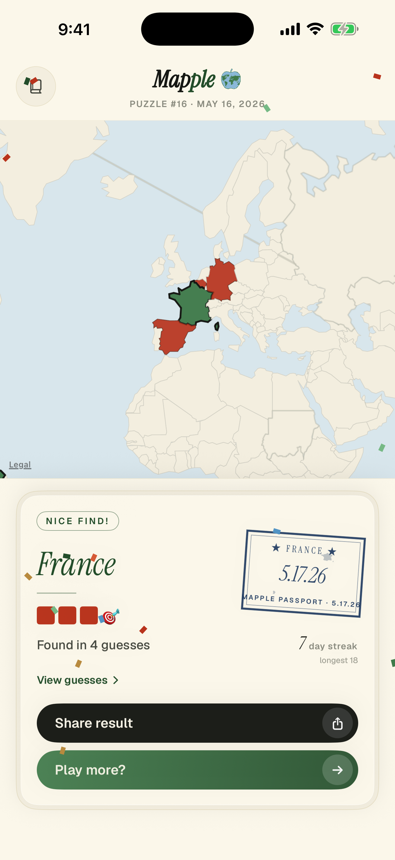 France found in 4 guesses